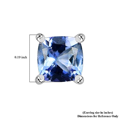 Peacock Tanzanite Solitaire Stud Earrings in Rhodium Over Sterling Silver 1.35 ctw