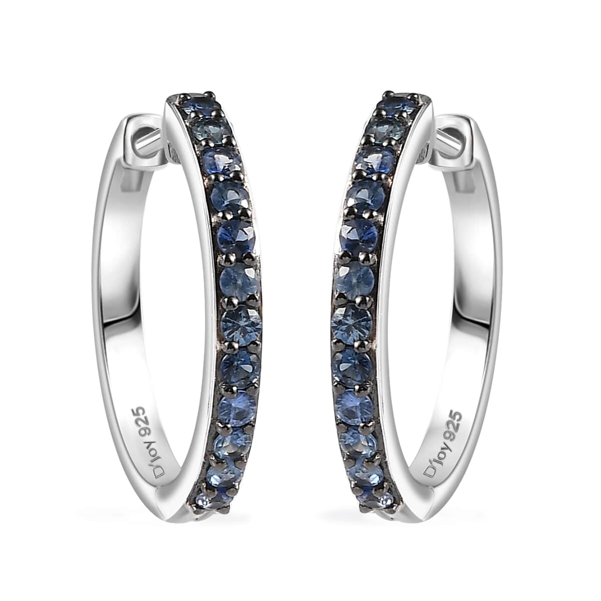 Ceylon Blue Sapphire 1.10 ctw Hoop Earrings in Rhodium Over Sterling Silver image number 0