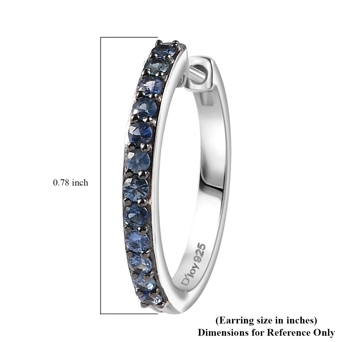 Ceylon Blue Sapphire 1.10 ctw Hoop Earrings in Rhodium Over Sterling Silver image number 4