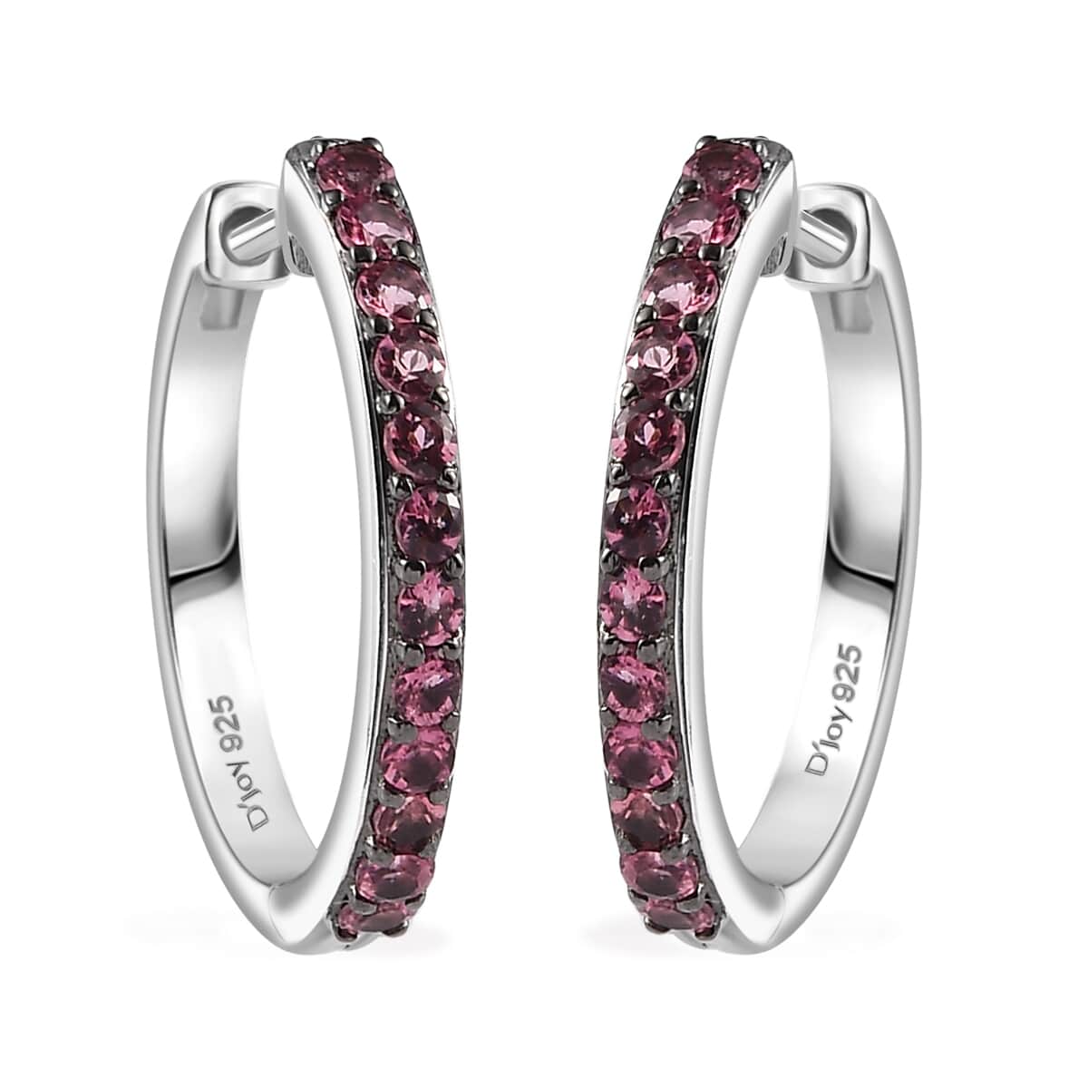 Ouro Fino Rubellite 0.85 ctw Hoop Earrings in Rhodium Over Sterling Silver image number 0