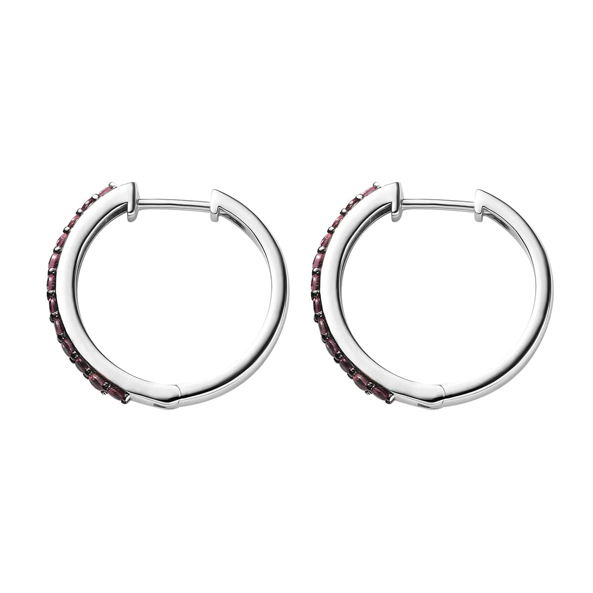 Ouro Fino Rubellite 0.85 ctw Hoop Earrings in Rhodium Over Sterling Silver image number 3