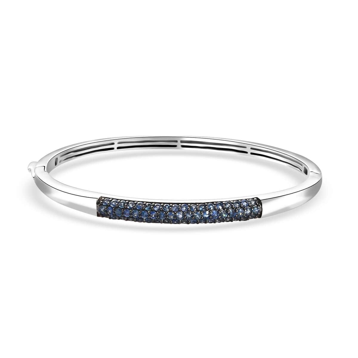 Ceylon Blue Sapphire 2.25 ctw Bangle Bracelet in Rhodium Over Sterling Silver (7.25 In)  image number 0