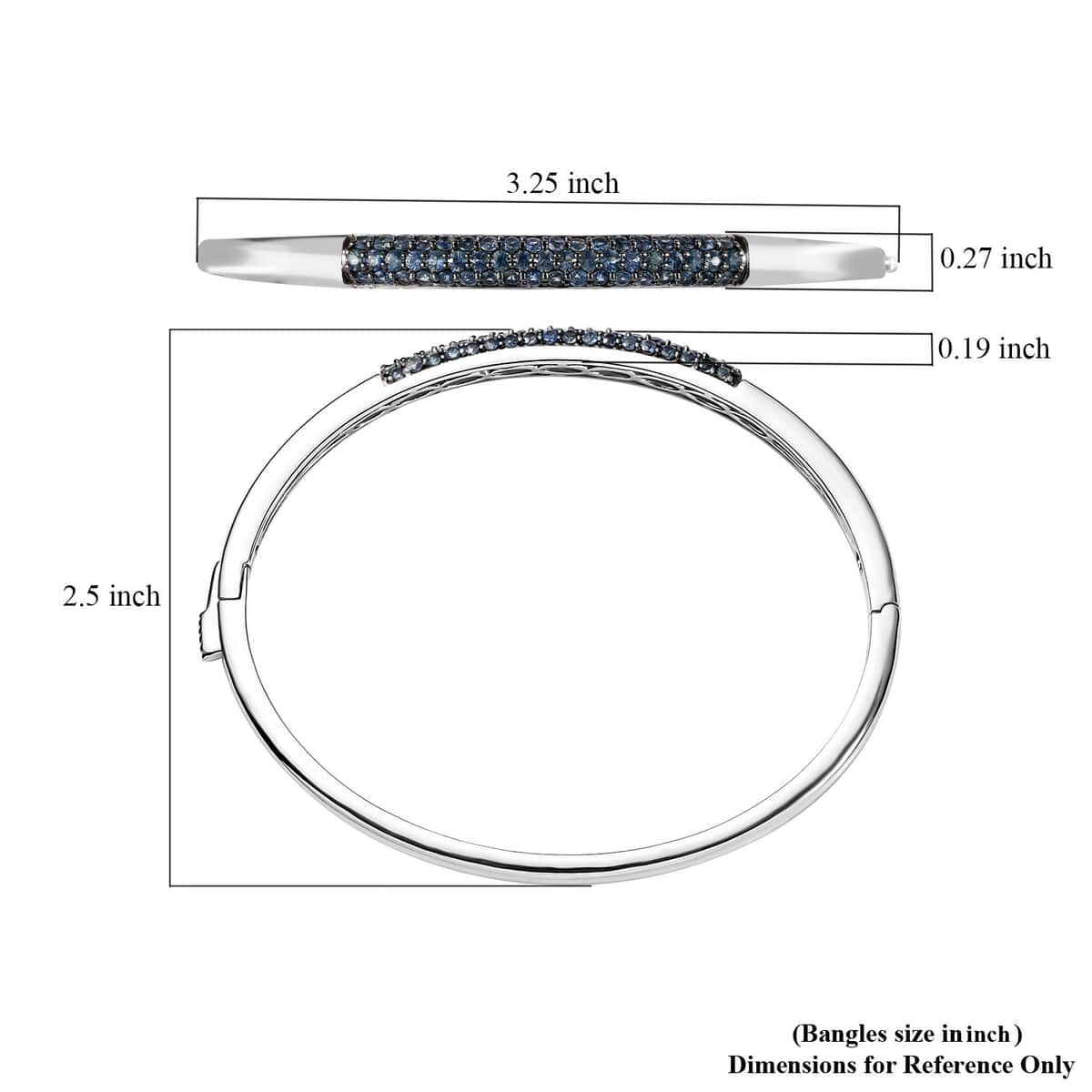 Ceylon Blue Sapphire 2.25 ctw Bangle Bracelet in Rhodium Over Sterling Silver (7.25 In)  image number 5