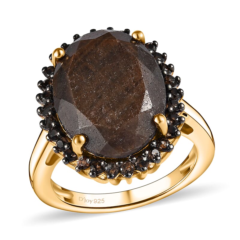 Zawadi Chocolate Sapphire and Brazilian Smoky Quartz Ring in 18K Vermeil Yellow Gold Over Sterling Silver (Size 10.0) 13.30 ctw