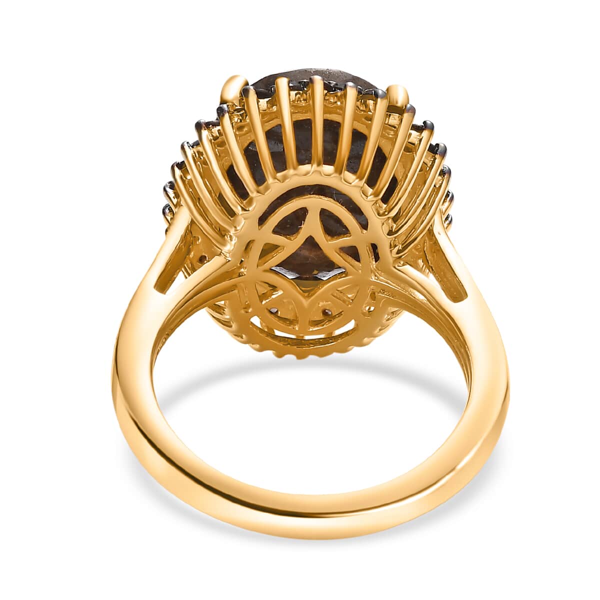 Zawadi Golden Sapphire, Brazilian Smoky Quartz Sunburst Ring in 18K Vermeil YG Over Sterling Silver (Size 10.0) 13.30 ctw image number 4