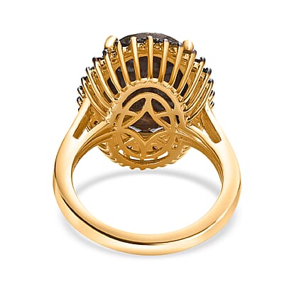 Zawadi Chocolate Sapphire and Brazilian Smoky Quartz Ring in 18K Vermeil Yellow Gold Over Sterling Silver (Size 10.0) 13.30 ctw