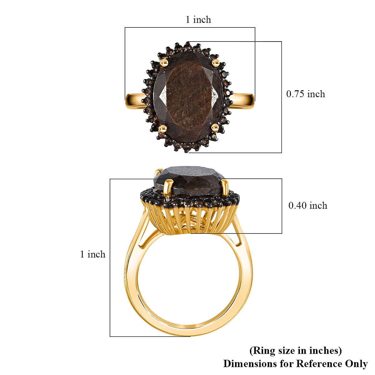 Zawadi Chocolate Sapphire and Brazilian Smoky Quartz Ring in 18K Vermeil Yellow Gold Over Sterling Silver (Size 10.0) 13.30 ctw