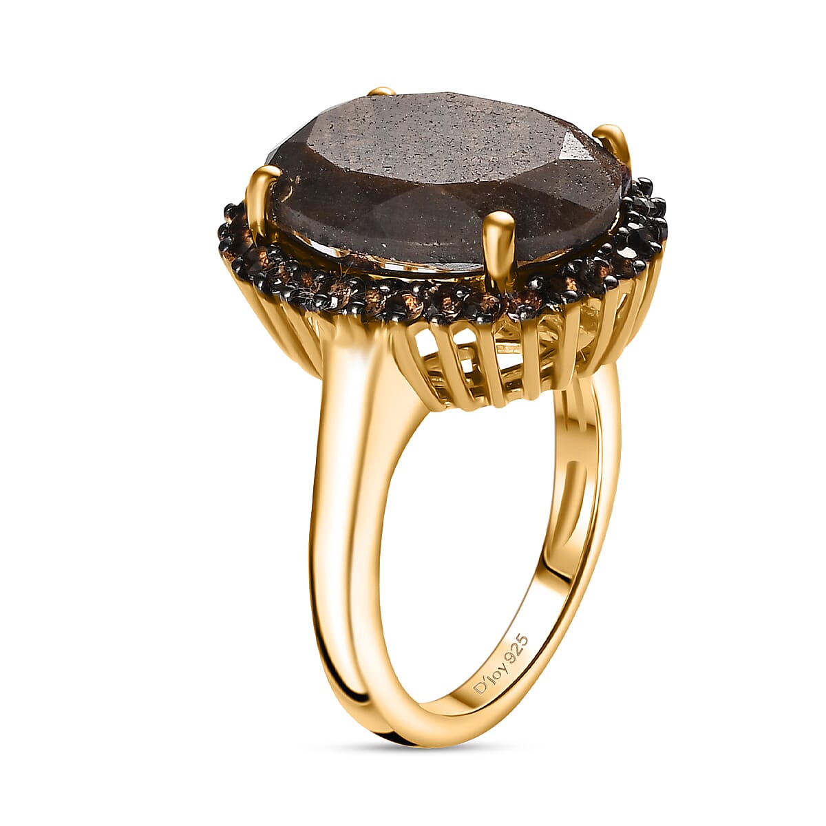 Zawadi Chocolate Sapphire and Brazilian Smoky Quartz Sunburst Ring in 18K Vermeil Yellow Gold Over Sterling Silver (Size 11.0) 13.30 ctw image number 3