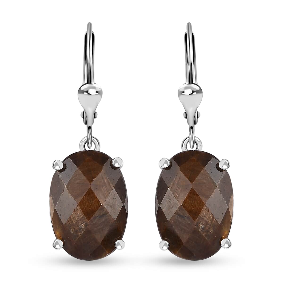 Checkerboard Cut Zawadi Chocolate Sapphire Lever Back Earrings in Rhodium Over Sterling Silver 14.80 ctw image number 0