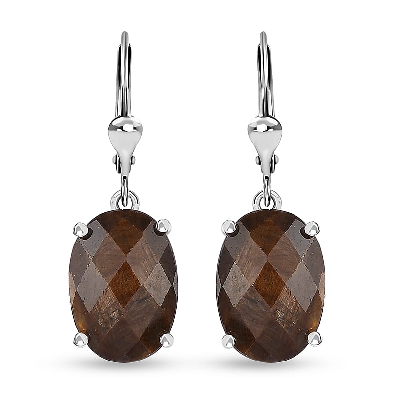 Checkerboard Cut Zawadi Chocolate Sapphire Lever Back Earrings in Rhodium Over Sterling Silver 14.80 ctw