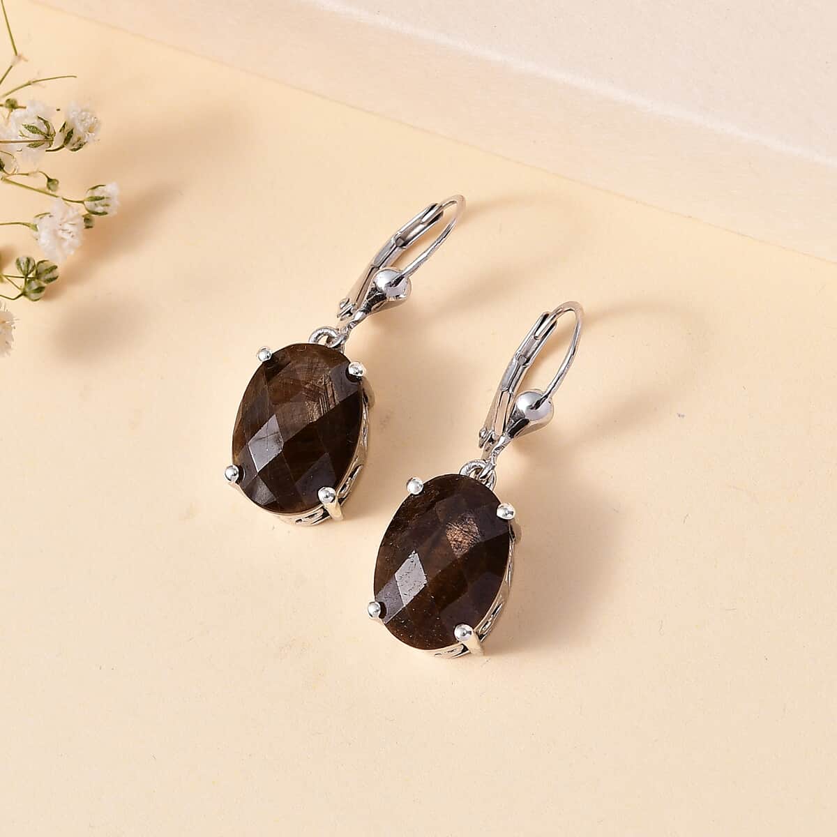 Checkerboard Cut Zawadi Chocolate Sapphire Lever Back Earrings in Rhodium Over Sterling Silver 14.80 ctw image number 1