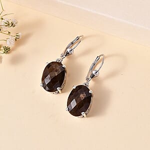 Checkerboard Cut Zawadi Chocolate Sapphire Lever Back Earrings in Rhodium Over Sterling Silver 14.80 ctw