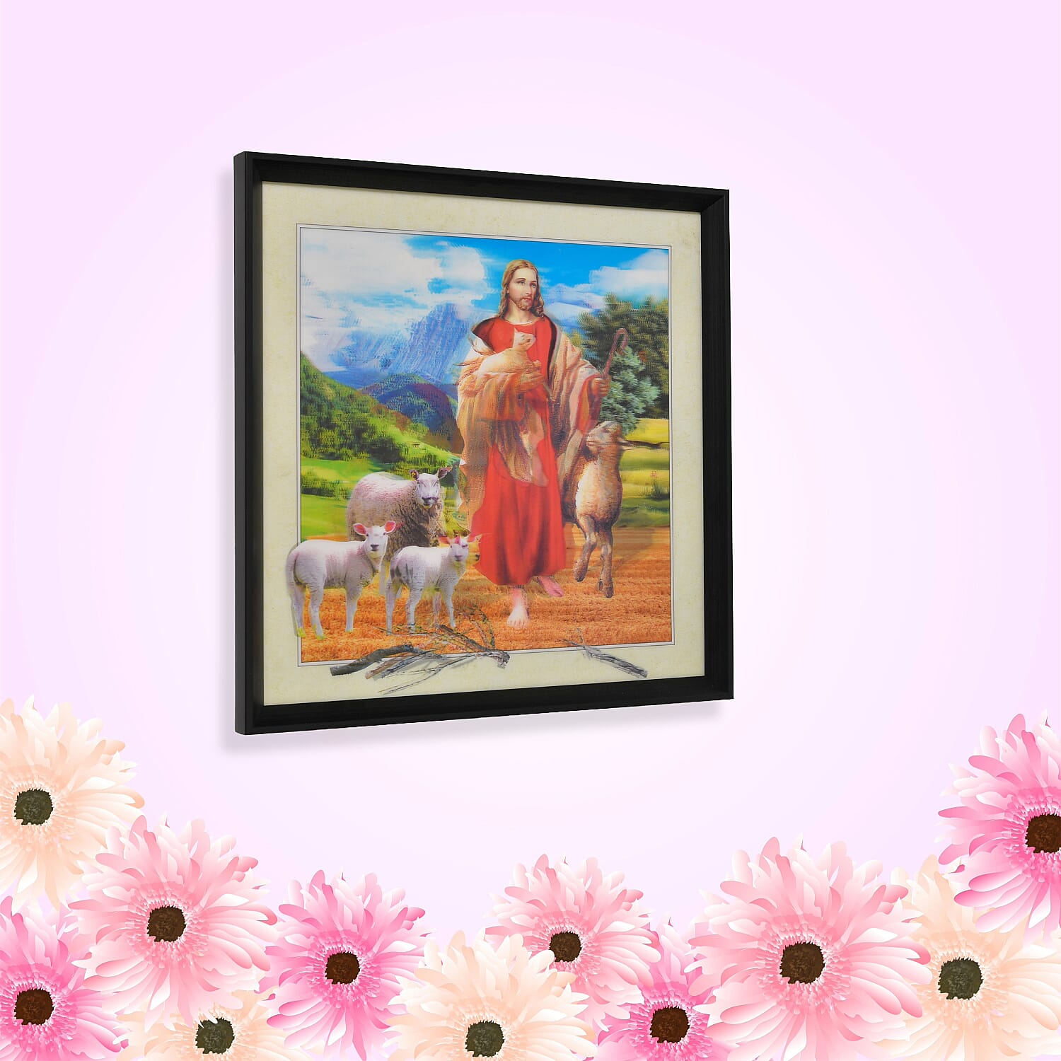 Religious Jesus Christ with Flock of Sheep Photo Frame
