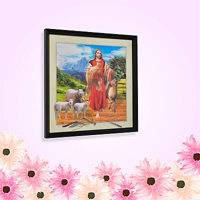 Religious Jesus Christ with Flock of Sheep Photo Frame