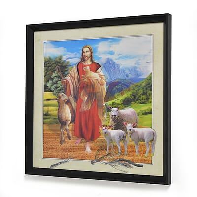 Religious Jesus Christ with Flock of Sheep Photo Frame