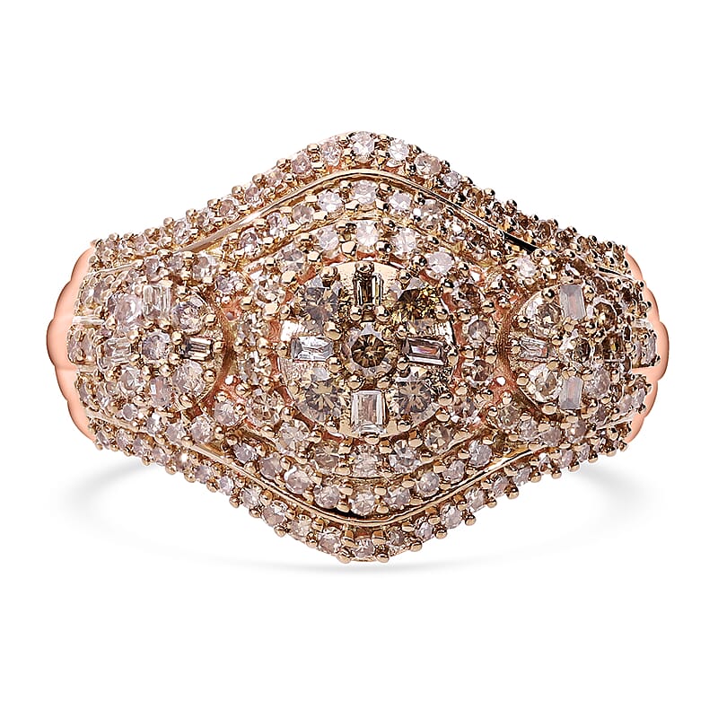 Natural Champagne Diamond Ring in Vermeil Rose Gold Over Sterling Silver (Size 8.0) 1.00 ctw
