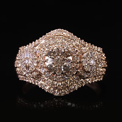 Natural Champagne Diamond Ring in Vermeil Rose Gold Over Sterling Silver (Size 8.0) 1.00 ctw