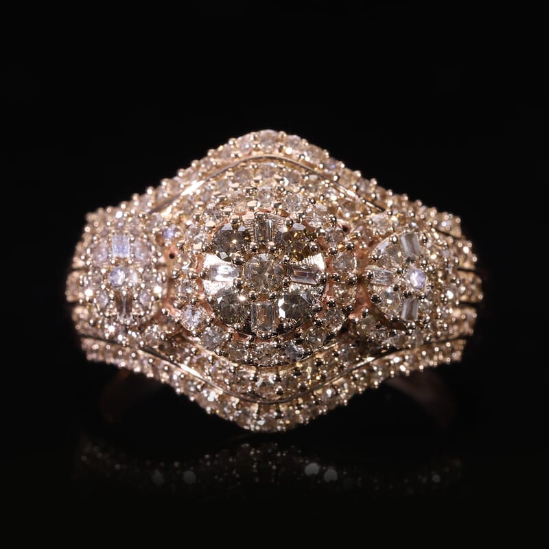 Natural Champagne Diamond Ring in Vermeil Rose Gold Over Sterling Silver (Size 8.0) 1.00 ctw