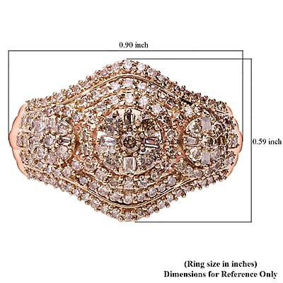 Natural Champagne Diamond Ring in Vermeil Rose Gold Over Sterling Silver (Size 8.0) 1.00 ctw