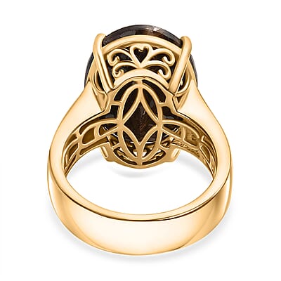 Checkerboard Cut Zawadi Chocolate Sapphire Solitaire Ring in 18K Vermeil Yellow Gold Over Sterling Silver (Size 10.0) 22.25 ctw