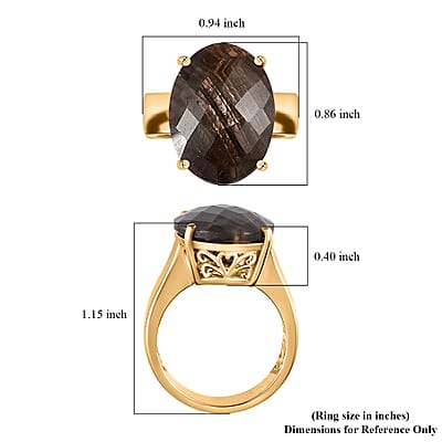 Checkerboard Cut Zawadi Chocolate Sapphire Solitaire Ring in 18K Vermeil Yellow Gold Over Sterling Silver (Size 10.0) 22.25 ctw