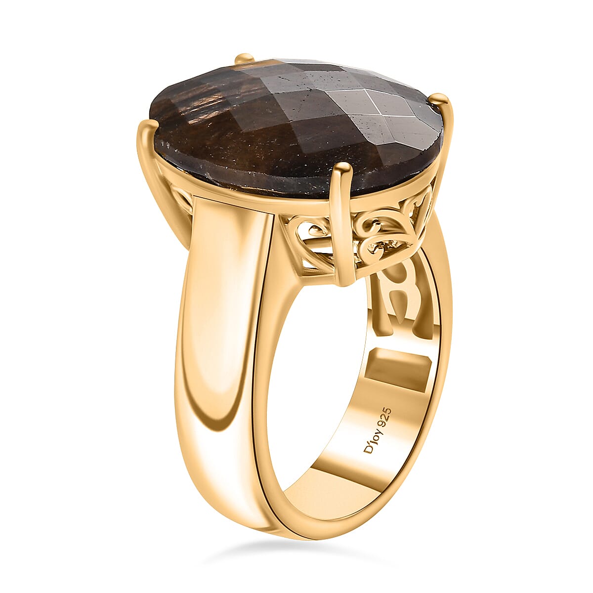 Checkerboard Cut Zawadi Chocolate Sapphire Solitaire Ring in 18K Vermeil Yellow Gold Over Sterling Silver (Size 6.0) 22.25 ctw image number 3