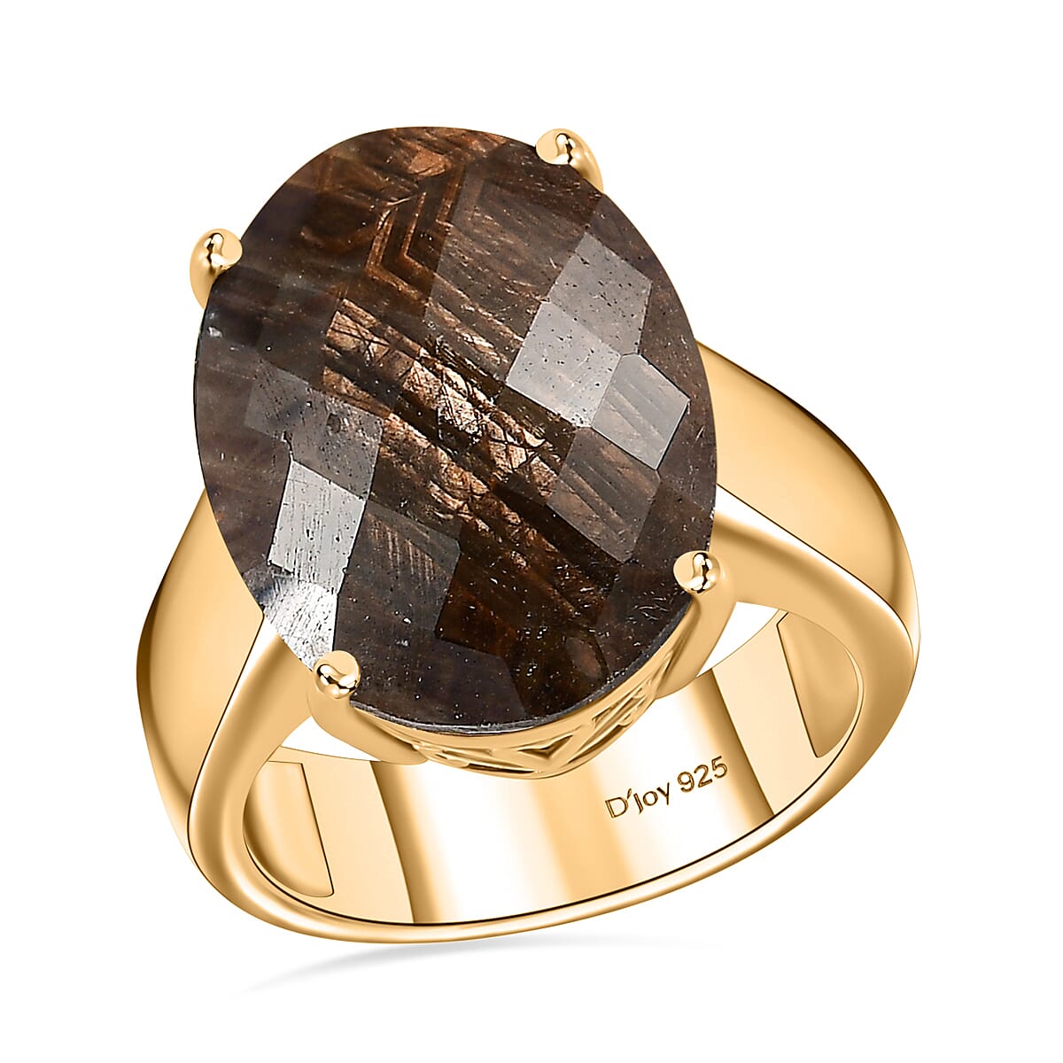 Checkerboard Cut Zawadi Chocolate Sapphire Solitaire Ring in 18K Vermeil Yellow Gold Over Sterling Silver (Size 8.0) 22.25 ctw image number 0