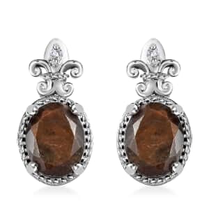 Zawadi Chocolate Sapphire and White Zircon Earrings in Rhodium Over Sterling Silver 5.00 ctw