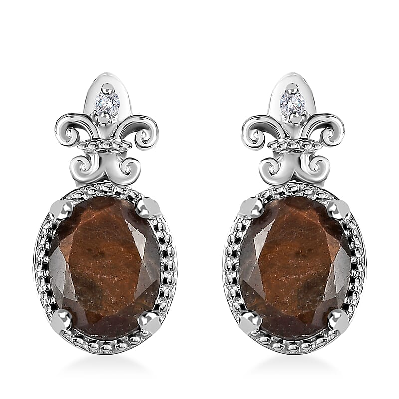 Zawadi Chocolate Sapphire and White Zircon 5.00 ctw Earrings in Rhodium Over Sterling Silver