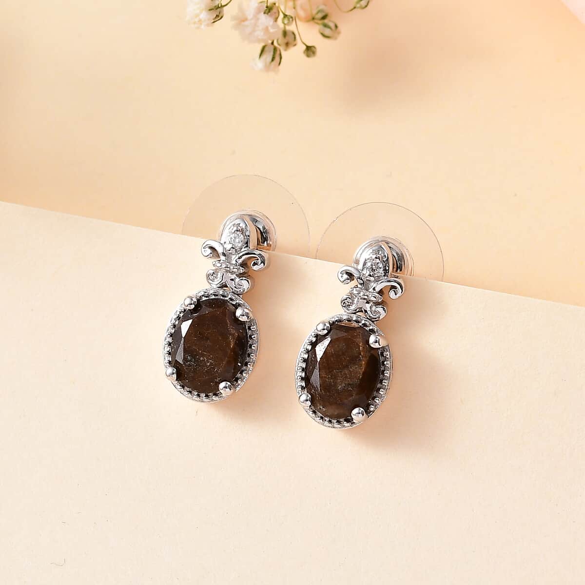 Zawadi Chocolate Sapphire and White Zircon Earrings in Rhodium Over Sterling Silver 5.00 ctw image number 1