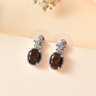 Zawadi Chocolate Sapphire and White Zircon 5.00 ctw Earrings in Rhodium Over Sterling Silver