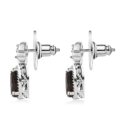 Zawadi Chocolate Sapphire and White Zircon 5.00 ctw Earrings in Rhodium Over Sterling Silver