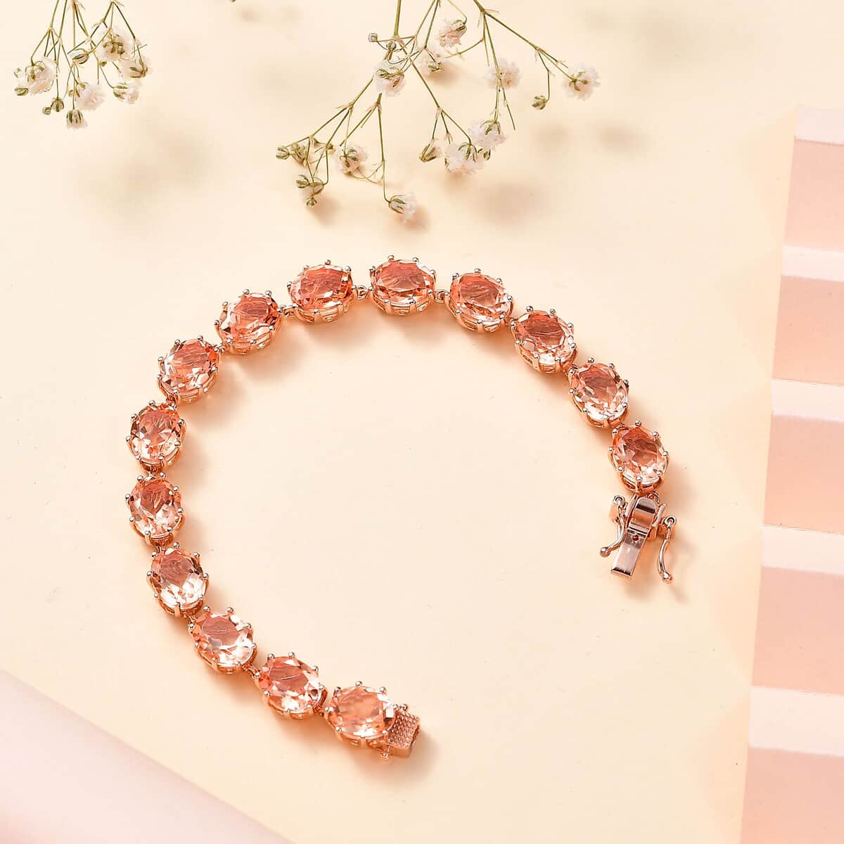 Morganique Quartz (Triplet) Link Bracelet in 18K Vermeil Rose Gold Over Sterling Silver (6.50 In) 28.10 ctw image number 1