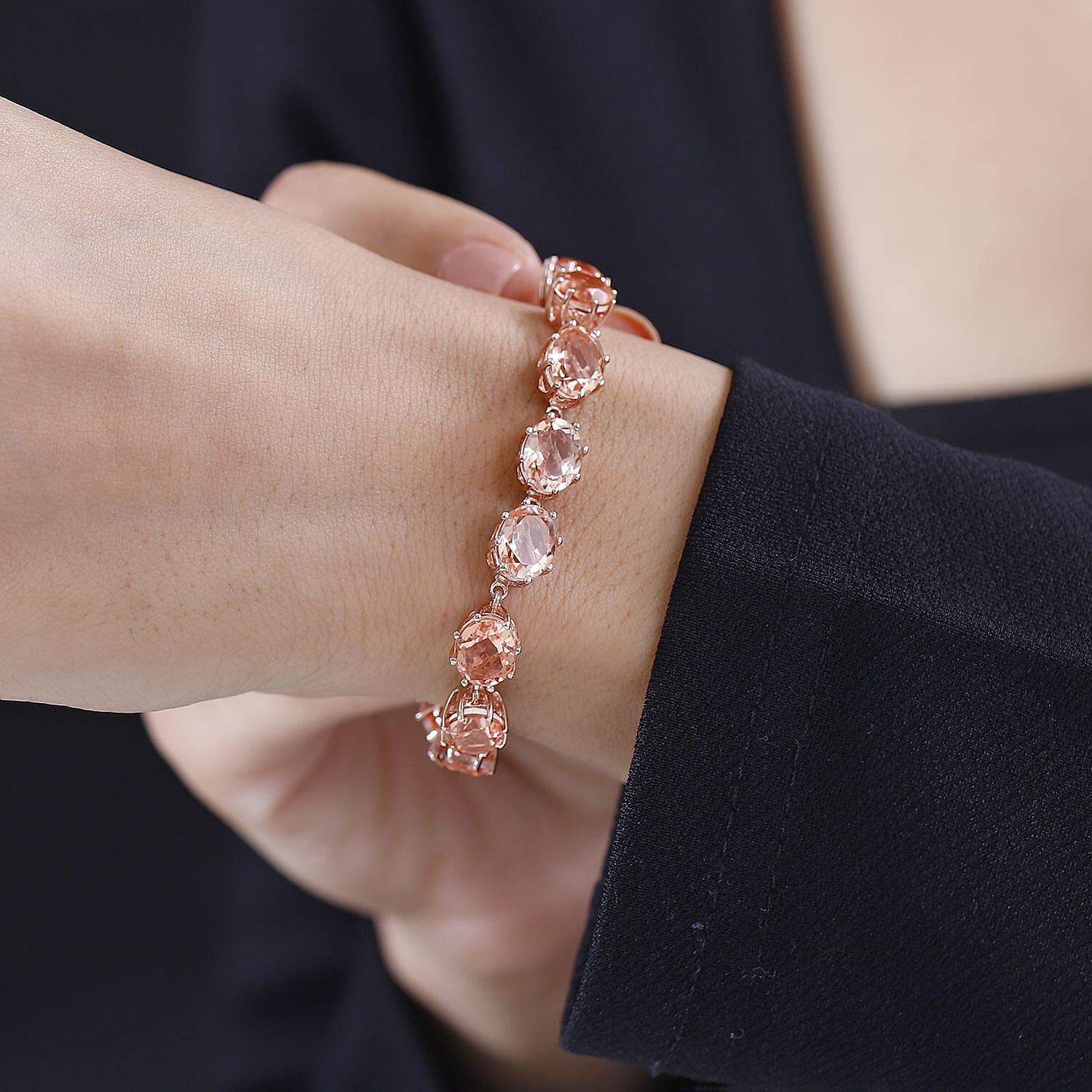 D'Joy Morganique Quartz (Triplet) Link Bracelet in 18K Vermeil Rose Gold Over Sterling Silver (6.50 In) 28.10 ctw