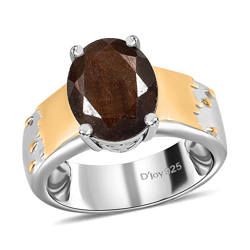 Zawadi Chocolate Sapphire Solitaire Molten Moments Ring in 18K Vermeil YG and Rhodium Over Sterling Silver (Size 10.0) 5.00 ctw