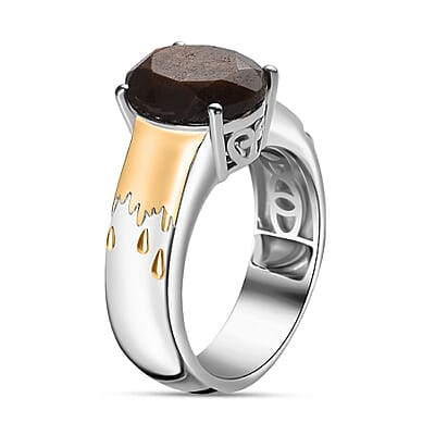 Zawadi Chocolate Sapphire Solitaire Molten Moments Ring in 18K Vermeil YG and Rhodium Over Sterling Silver (Size 10.0) 5.00 ctw