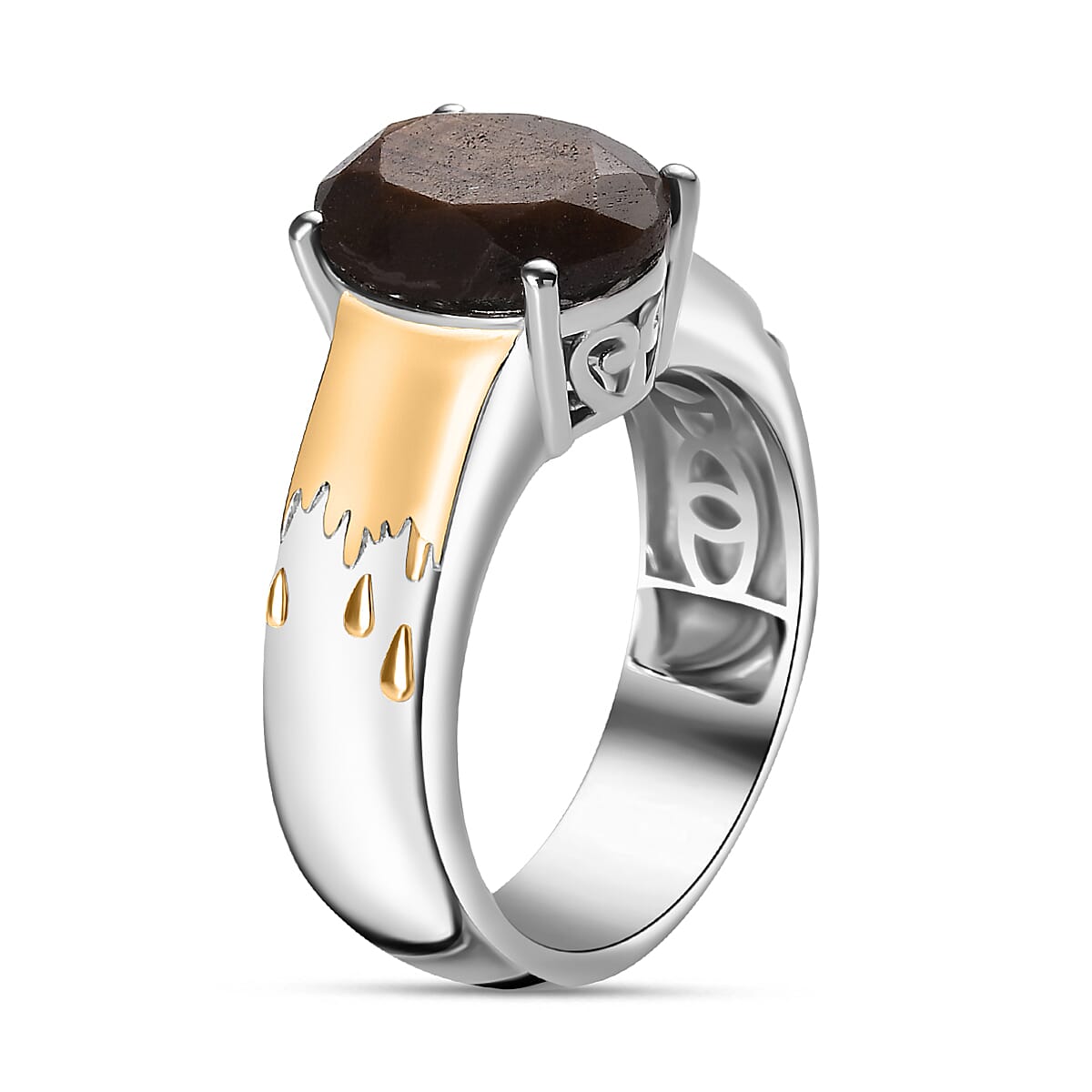 Zawadi Chocolate Sapphire Solitaire Molten Moments Ring in 18K Vermeil YG and Rhodium Over Sterling Silver (Size 8.0) 5.00 ctw image number 3