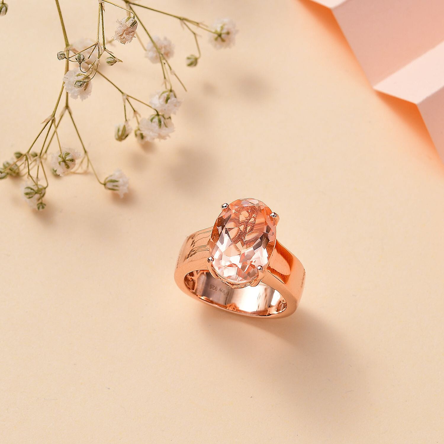 Morganique Quartz (Triplet) Wide Shank Solitaire Ring in 18K Vermeil Rose Gold Over Sterling Silver (Size 10.0) 5.85 ctw