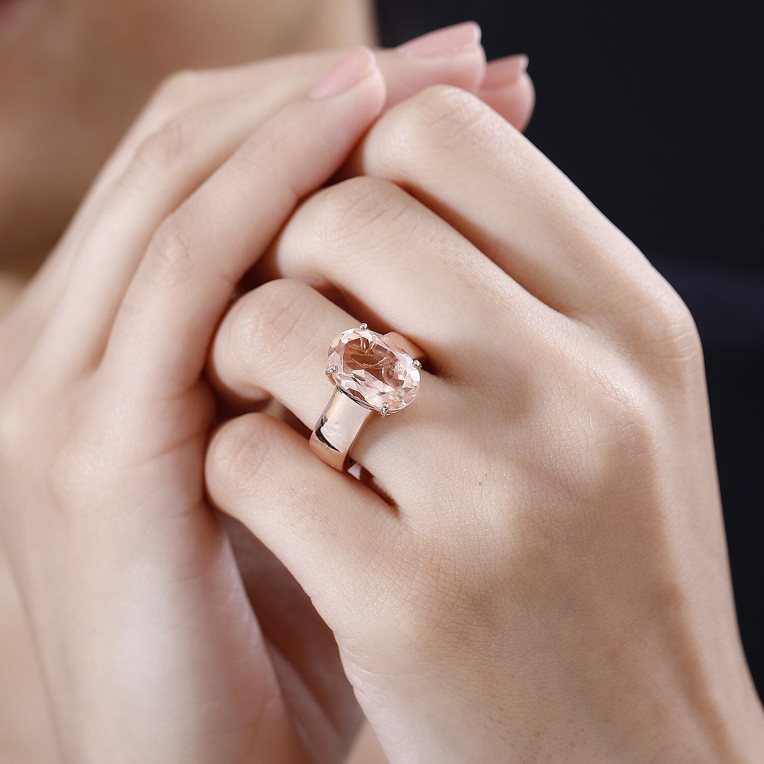 Morganique Quartz (Triplet) Wide Shank Solitaire Ring in 18K Vermeil Rose Gold Over Sterling Silver (Size 10.0) 5.85 ctw