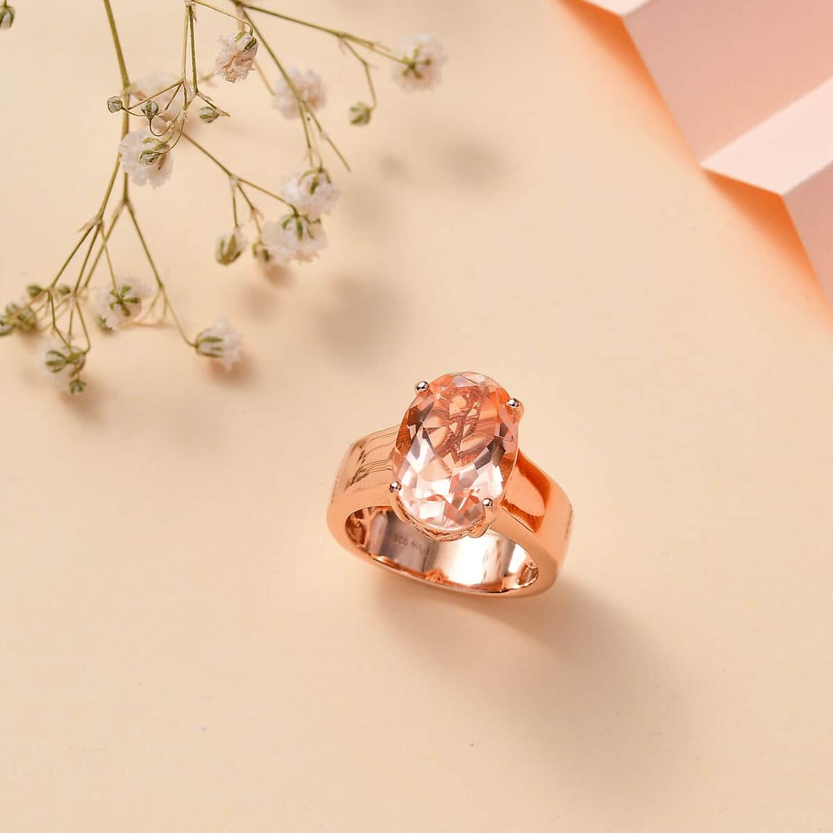 Morganique Quartz (Triplet) Wide Shank Solitaire Ring in 18K Vermeil Rose Gold Over Sterling Silver (Size 6.0) 5.85 ctw image number 1