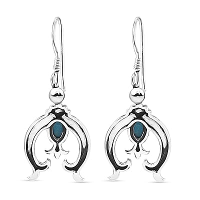Artisan Crafted Sleeping Beauty Turquoise Squash Blossom Earrings in Black Oxidized Sterling Silver 1.00 ctw