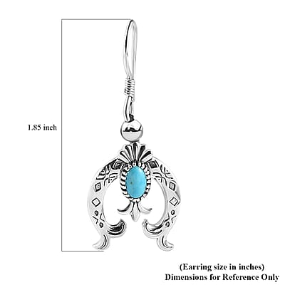 Artisan Crafted Sleeping Beauty Turquoise Squash Blossom Earrings in Black Oxidized Sterling Silver 1.00 ctw