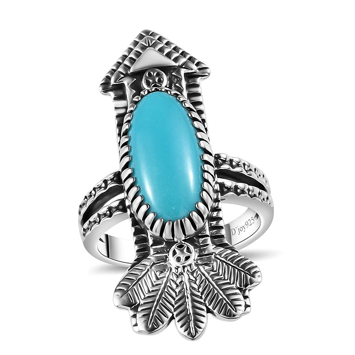 Artisan Crafted Sleeping Beauty Turquoise Arrow Ring in Sterling Silver (Size 7.0) 4.40 ctw image number 0