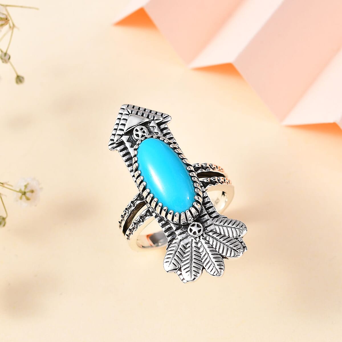 Artisan Crafted Sleeping Beauty Turquoise Arrow Ring in Sterling Silver (Size 7.0) 4.40 ctw image number 1