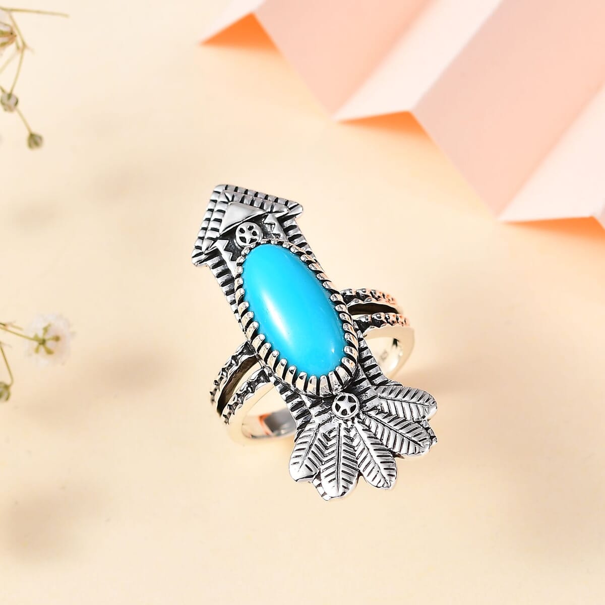 Artisan Crafted Sleeping Beauty Turquoise Arrow Ring in Sterling Silver (Size 8.0) 4.40 ctw image number 1