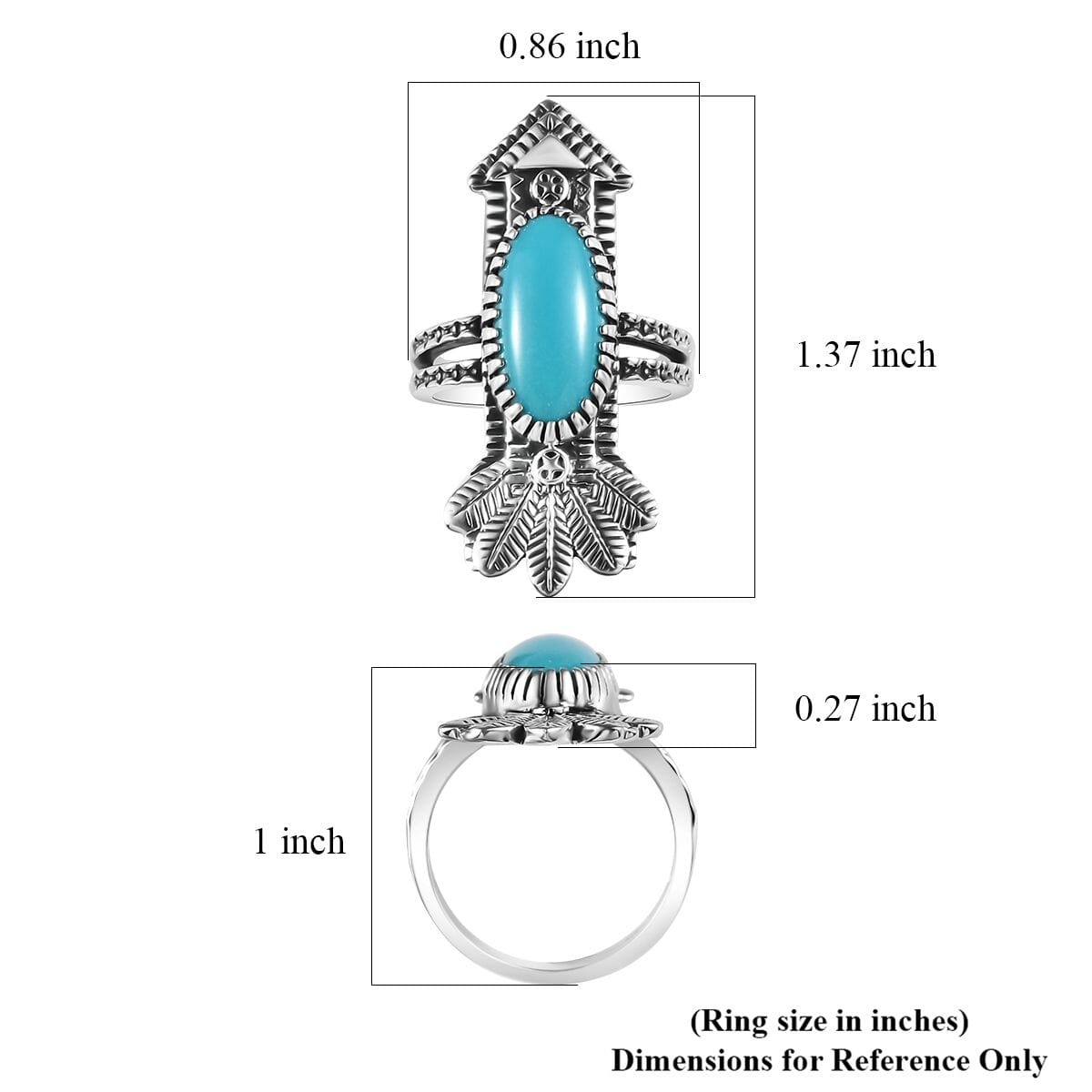 Artisan Crafted Sleeping Beauty Turquoise Arrow Ring in Sterling Silver (Size 8.0) 4.40 ctw image number 5