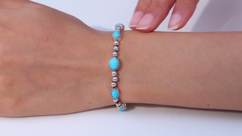 D'Joy Artisan Crafted Sleeping Beauty Turquoise Toggle Clasp Bracelet in Sterling Silver (6.50-8.0In) 6.15 ctw