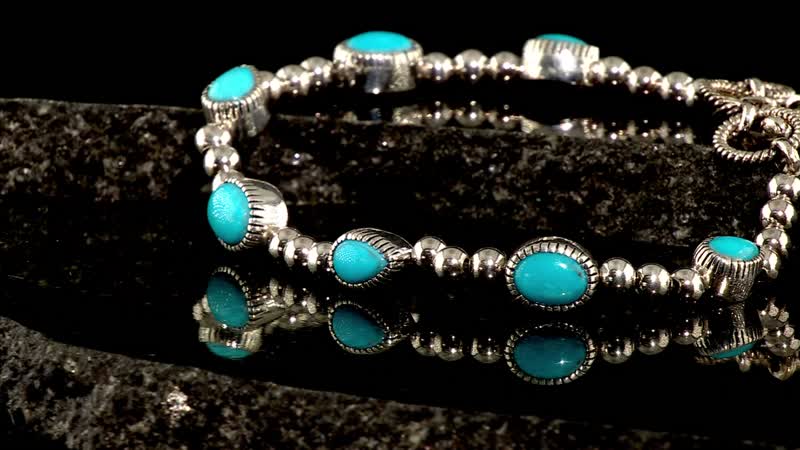 D'Joy Artisan Crafted Sleeping Beauty Turquoise Toggle Clasp Bracelet in Sterling Silver (6.50-8.0In) 6.15 ctw