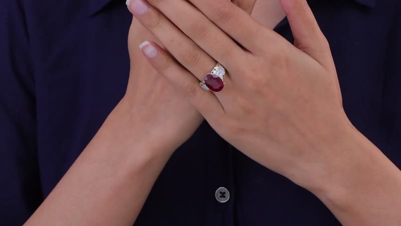 Niassa Ruby (FF) (Ovl 14x10 mm), White Zircon Ring in 18K Vermeil YG and Rhodium Over Sterling Silver (Size 10.0) 9.80 ctw