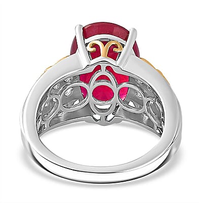 Niassa Ruby (FF) and White Zircon Ring in 18K Vermeil YG and Rhodium Over Sterling Silver (Size 7.0) 9.80 ctw